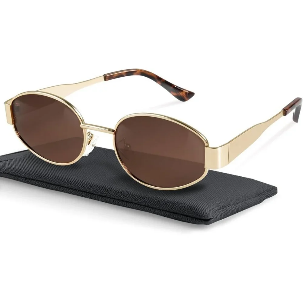 Retro Polarized Black Glod Sunglasses UV400 Protection Oval Metal Soft Frame